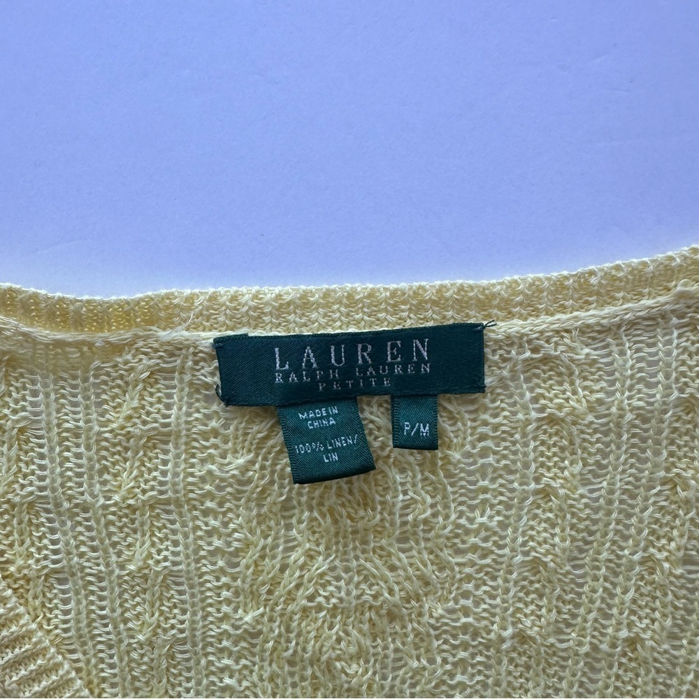 Ralph Lauren Open Weave Linen 3/4 Sleeve V Neck Sweater Size Petite Medium - Picture 3 of 11